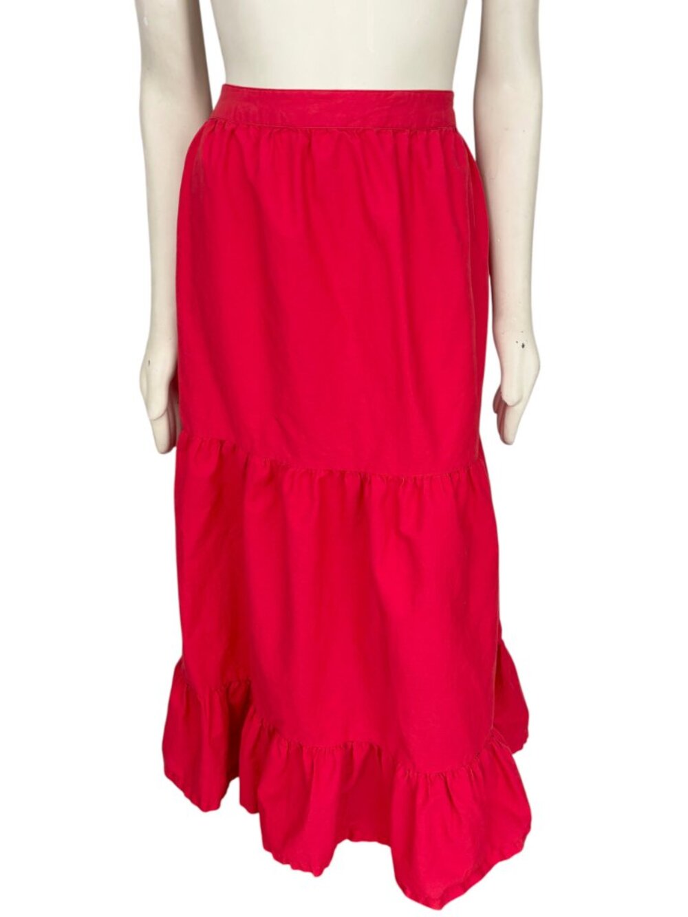 JAPNA Coral Red 100% Cotton Pull On Tiered Maxi Skirt SZ L